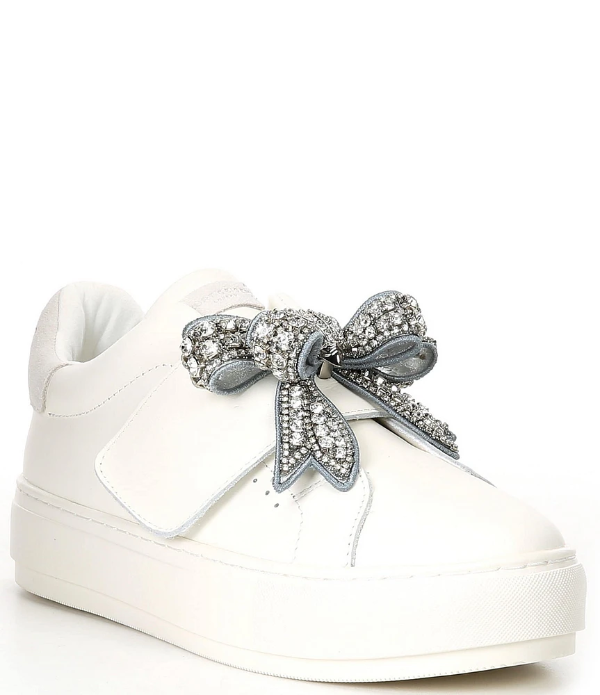 Kurt Geiger London Laney Leather Crystal Bow Ornament Platform Sneakers