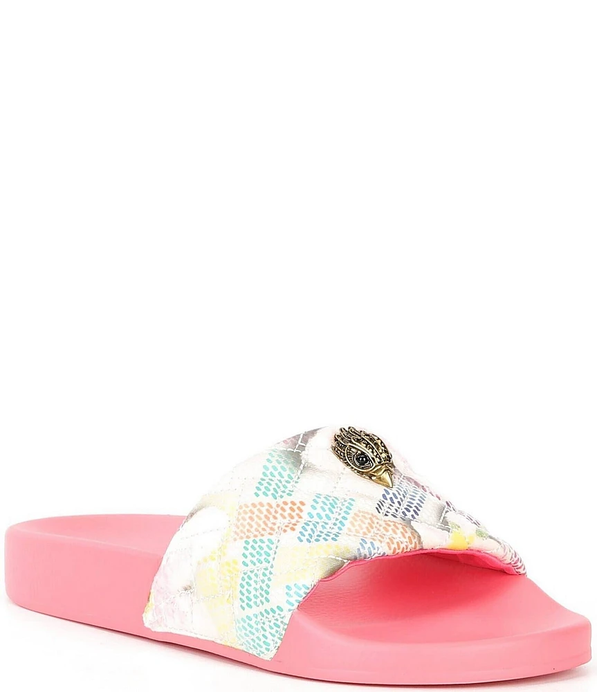Kurt Geiger London Meena Quilted Floral Logo Ornament Pool Slide Sandals