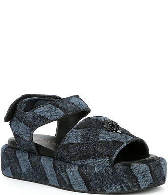 Kurt Geiger London Onyx Denim Patchwork Platform Sandals