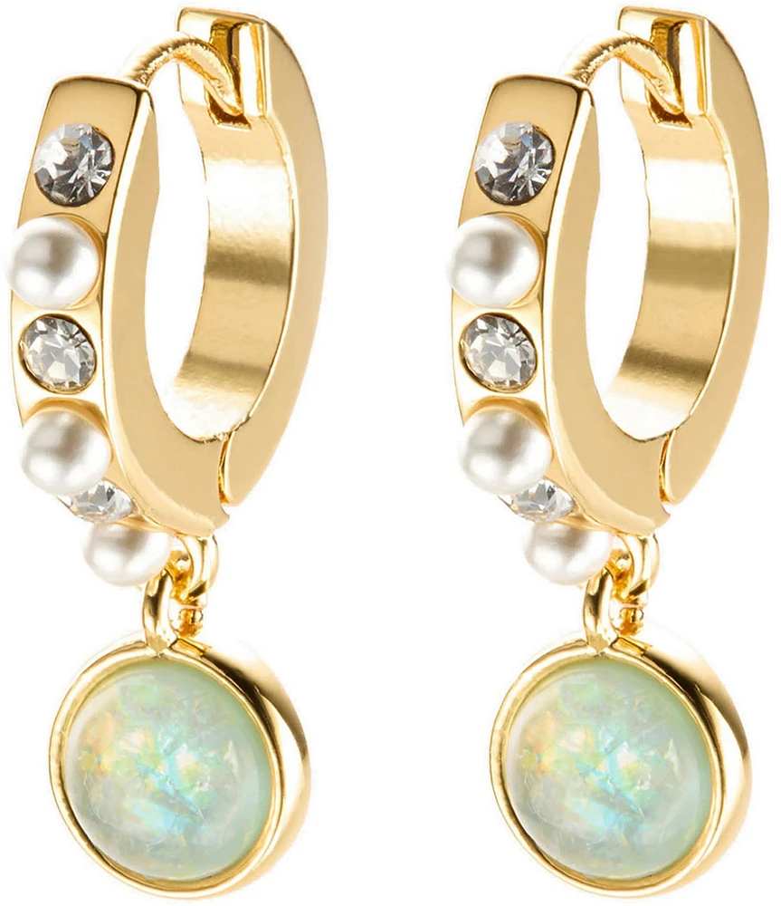 Kurt Geiger London Opal Cabochon Charm Huggie Hoop Drop Earrings