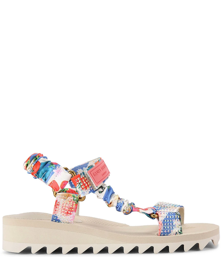 Kurt Geiger London Orion Strawberry Print Logo Detail Slingback Wedge Sandals