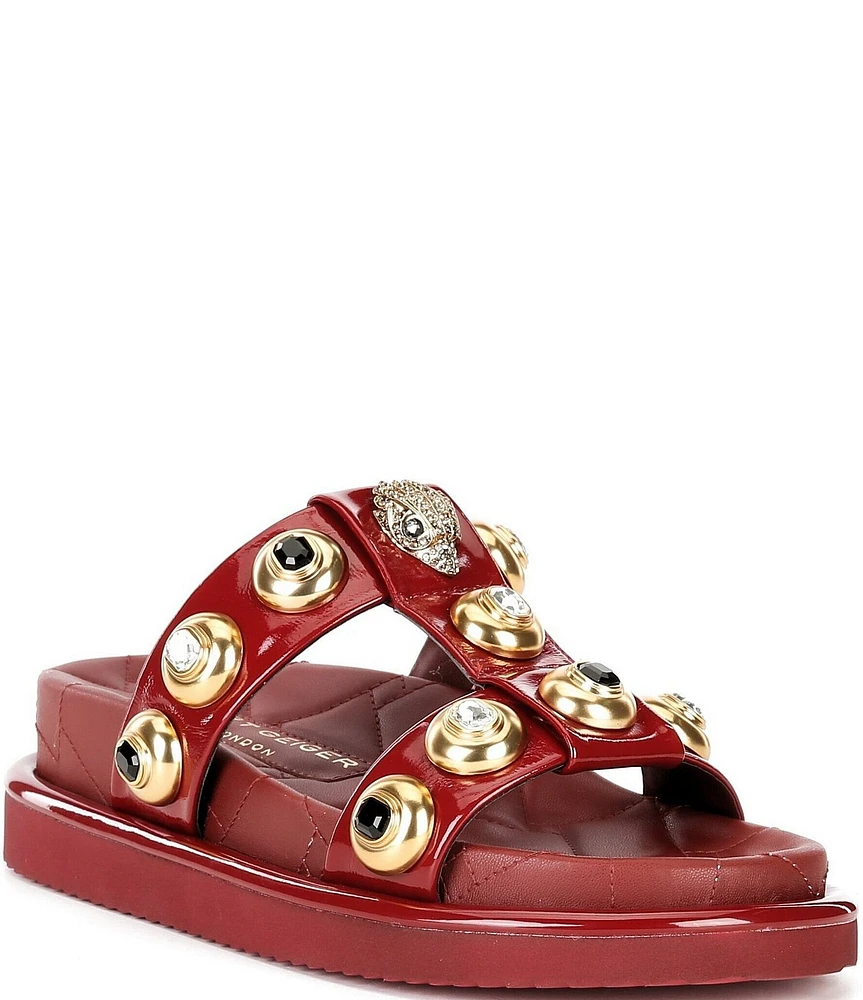 Kurt Geiger London Orson Patent Leather Jewel Stud Ornament Slide Sandals