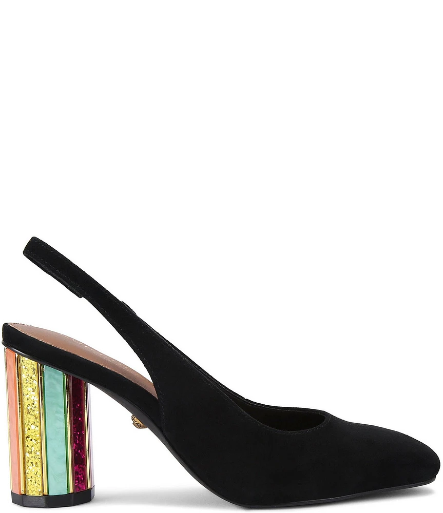 Kurt Geiger London Perspex Suede Mixed Media Heel Slingback Pumps