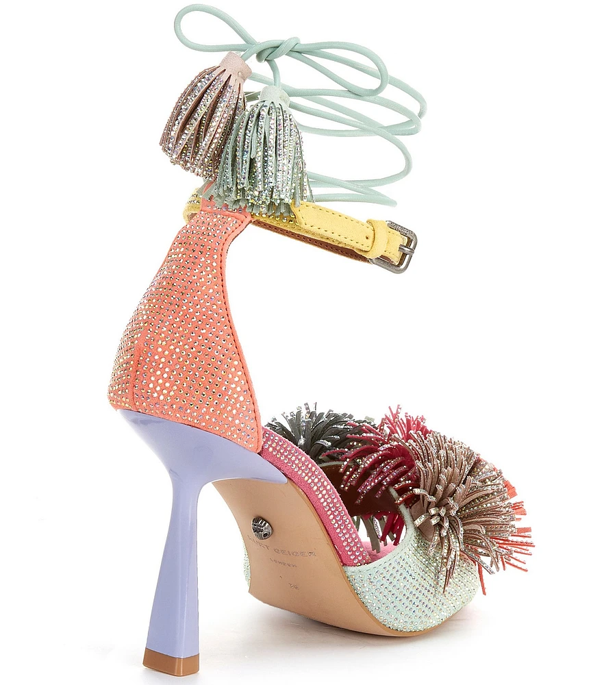 Kurt Geiger London Embellished Pom-Pom Tassel Ankle Wrap Dress Sandals