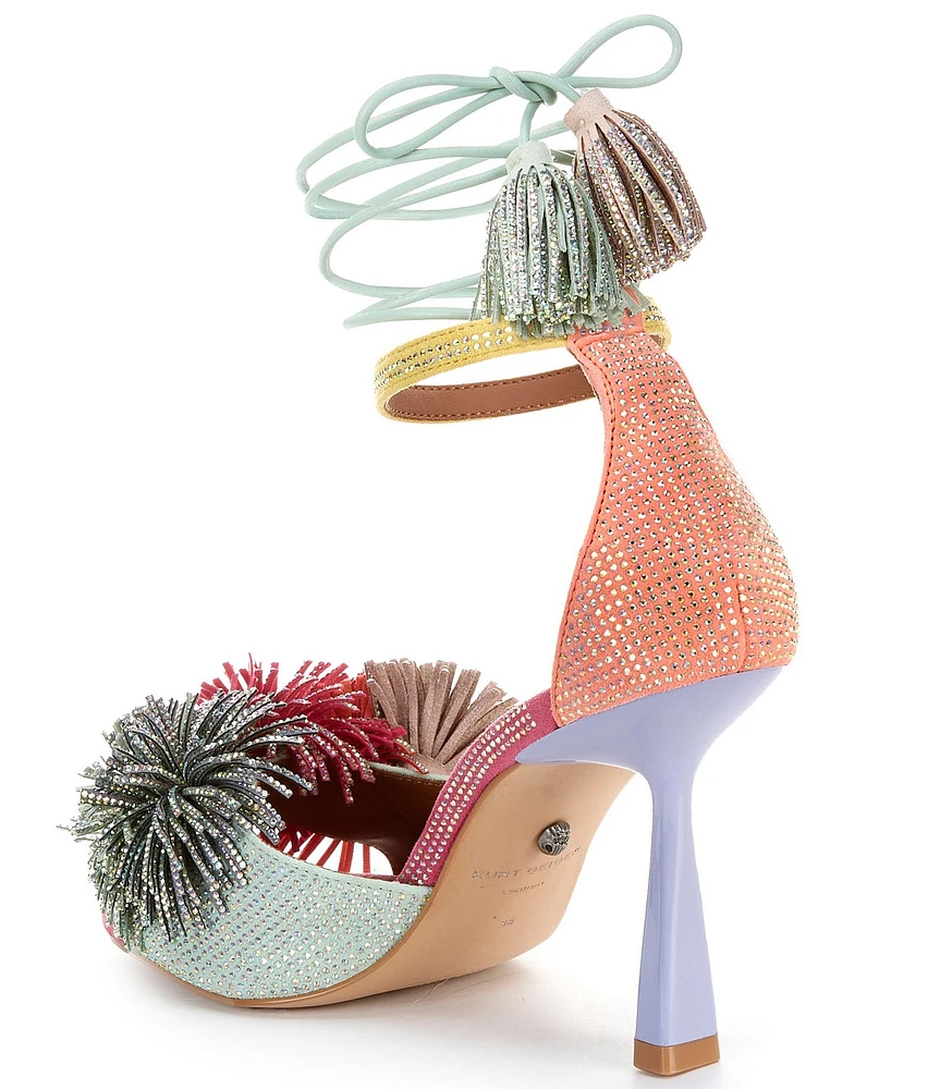 Kurt Geiger London Embellished Pom-Pom Tassel Ankle Wrap Dress Sandals