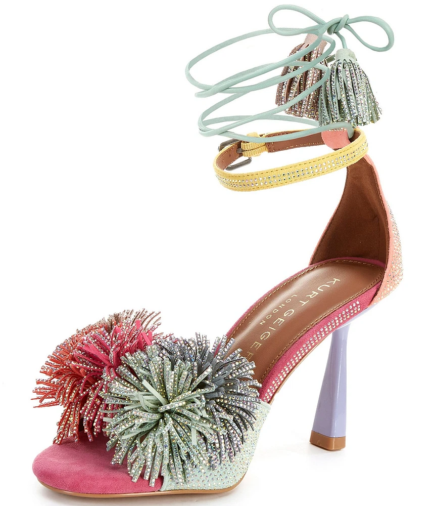 Kurt Geiger London Embellished Pom-Pom Tassel Ankle Wrap Dress Sandals