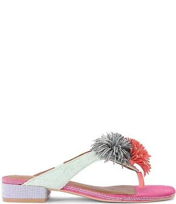 Kurt Geiger London Pom Pom Rhinestone Embellished Thong Sandals