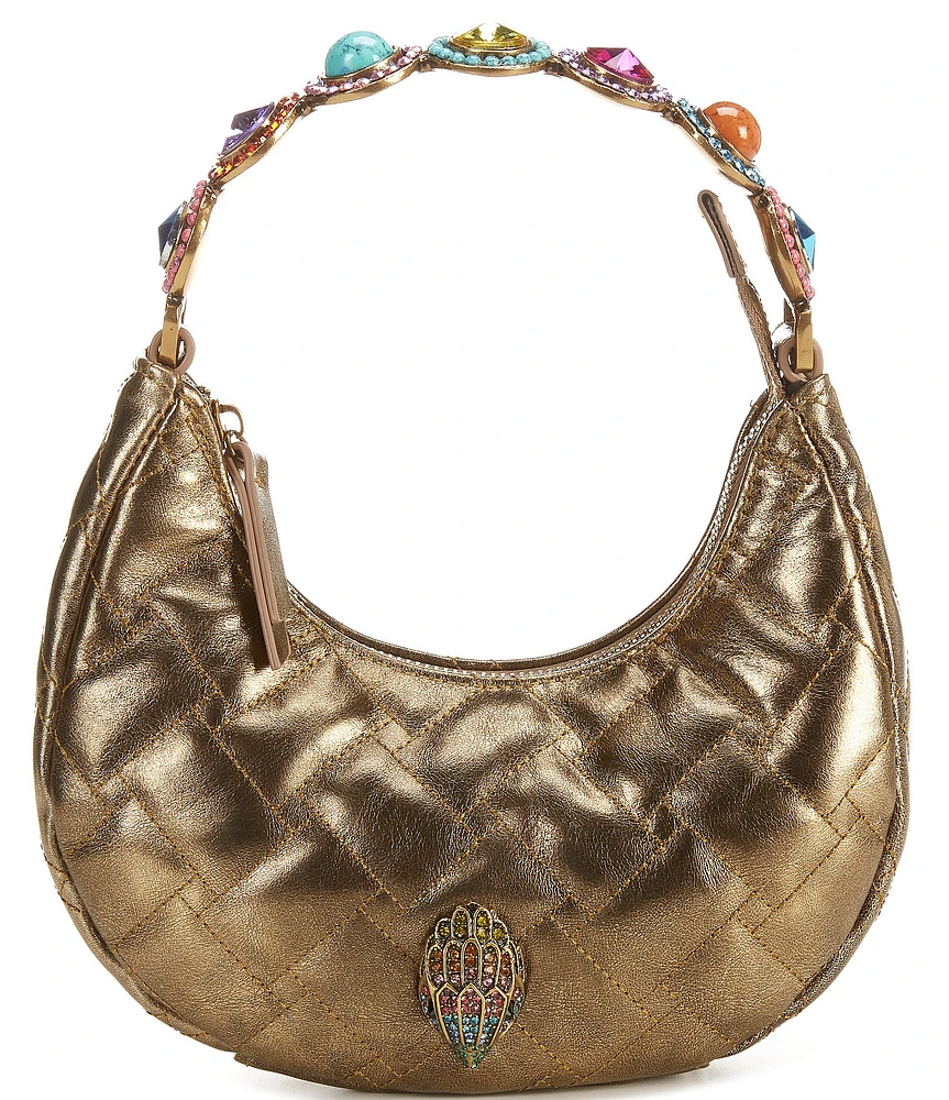 Kurt Geiger London Small Octavia Jeweled Statement Handle Metallic Moonbag
