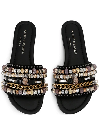 Kurt Geiger London Southbank Satin Beaded Ornament Slide Sandals