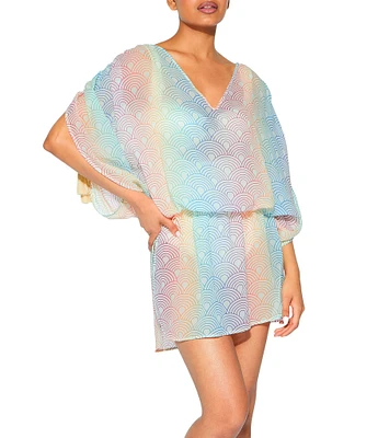 Kurt Geiger London Southbank Rainbow Chiffon V-Neck Tunic Swim Cover-Up
