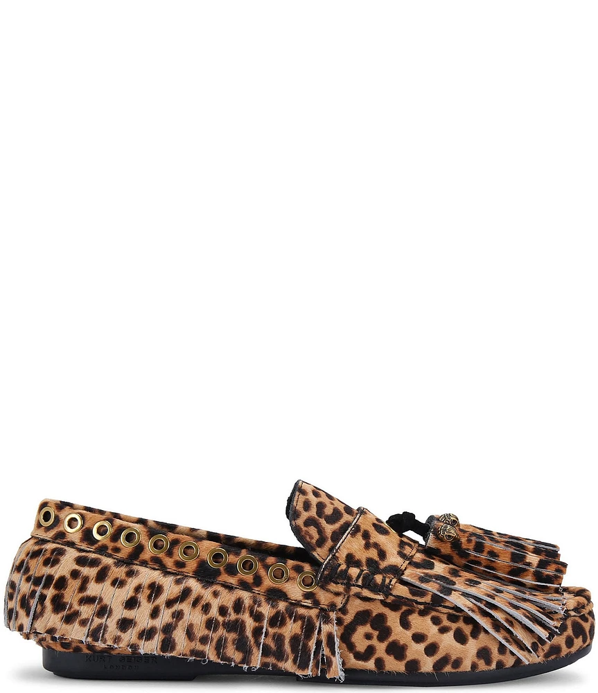 Kurt Geiger London Tassel Leopard Calf Hair Fringe Moccasin Loafers