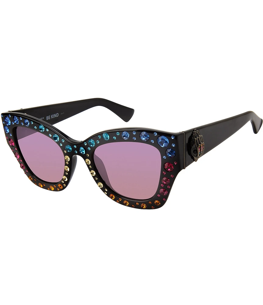Kurt Geiger London Women's Rainbow Rhinestone KGL1013 58mm Statement Cat Eye Sunglasses