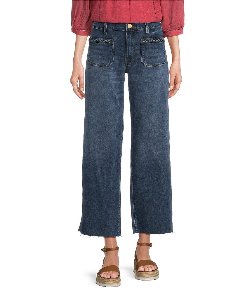 KUT from the Kloth Meg Braided Patch Pocket High Rise Wide Leg Ankle Jeans