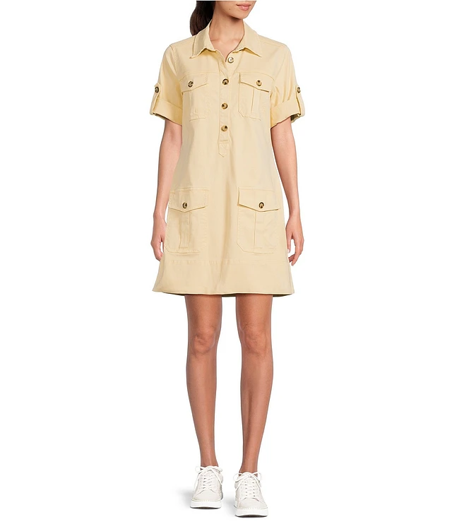 short sleeve cargo dress Finley Short-Sleeve Weathercloth Mini Cargo Dress