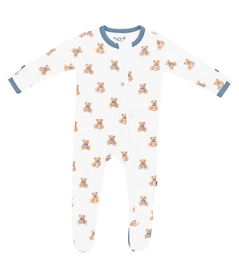 Kyte BABY Baby Boys Bamboo Teddy Bear Print Zip Front Footie
