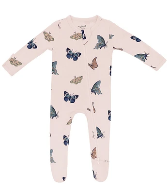 Kyte BABY Baby Girls Bamboo Butterfly Print Zip Front Footie