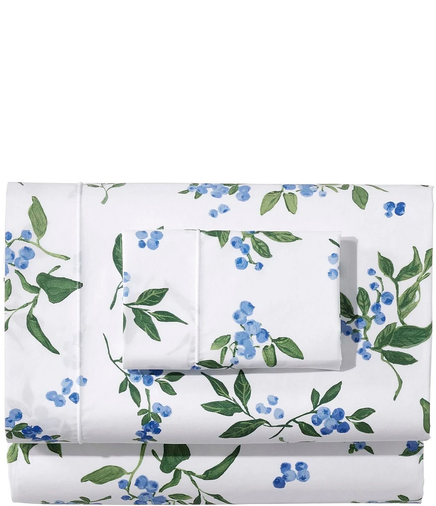 L.L.Bean Jess Franks Blueberry Printed Cotton Percale Sheet Set