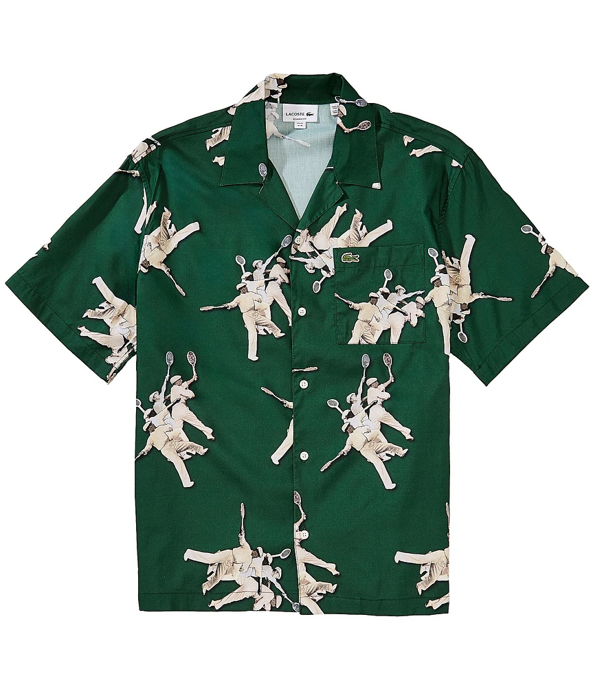 Lacoste Allover Print Relaxed Short Sleeve Woven Camp Shirt