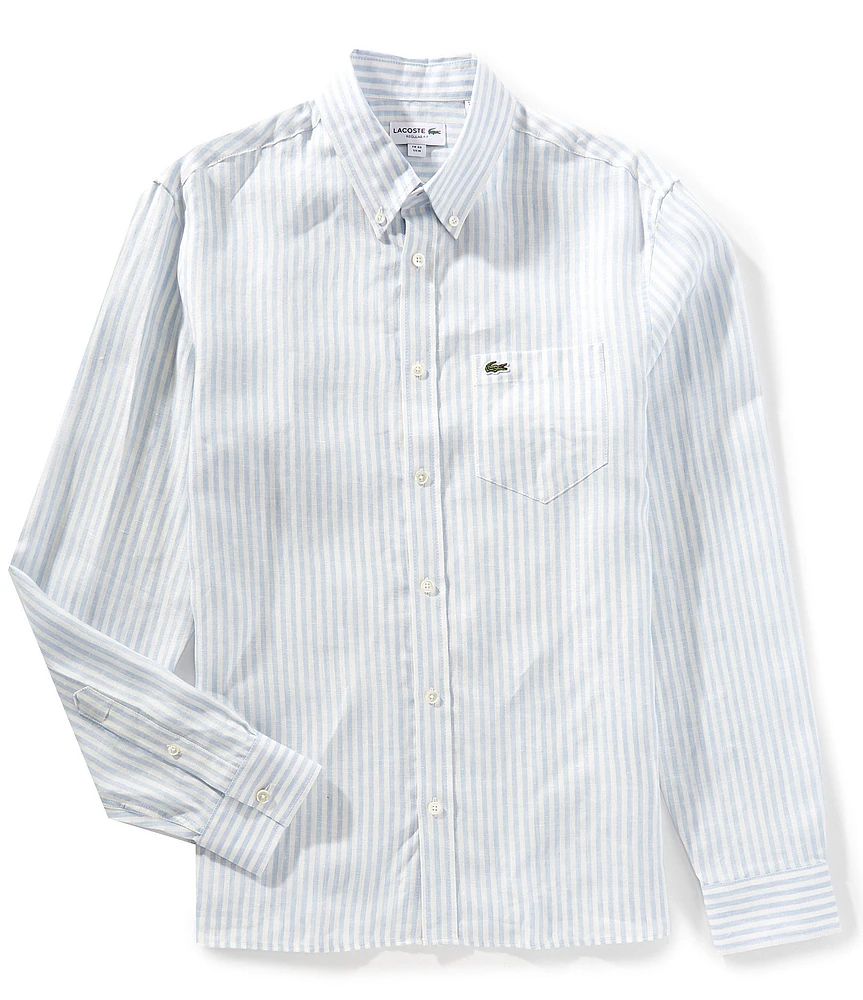 Lacoste Linen Stripe Long Sleeve Woven Shirt