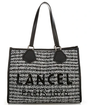 LANCEL Tweed Large Logo Contrast Trim Tote Bag