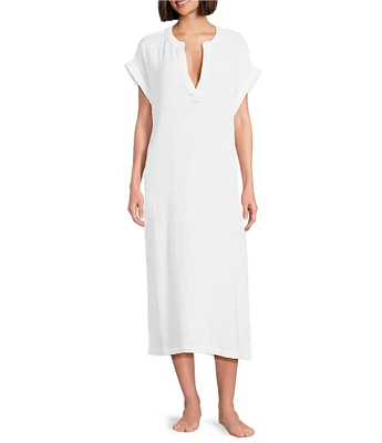 Landry Double Gauze Dobby Short Sleeve V-Neck Caftan