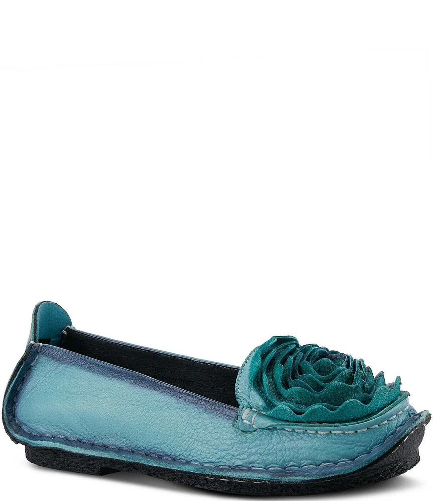 L'ARTISTE Dezi Leather Floral Detail Slip On Loafers