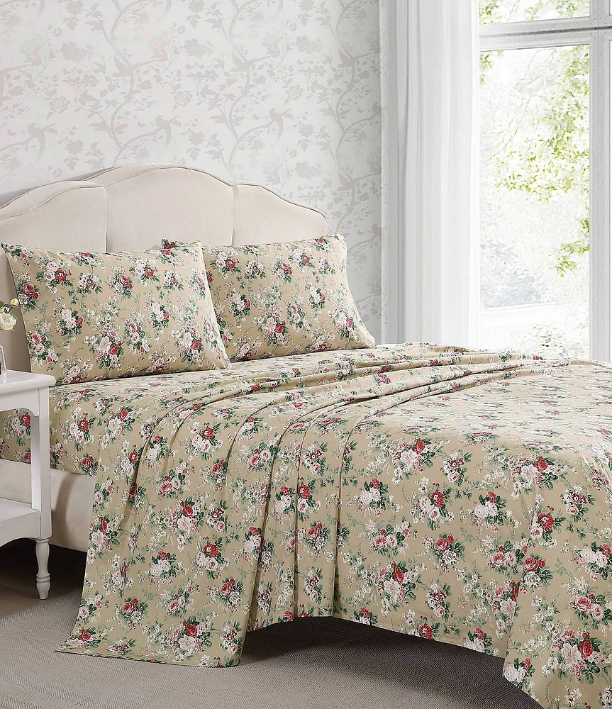 Laura Ashley 200-Thread Count Ashfield Floral Printed Pattern Cotton Percale Sheet Set
