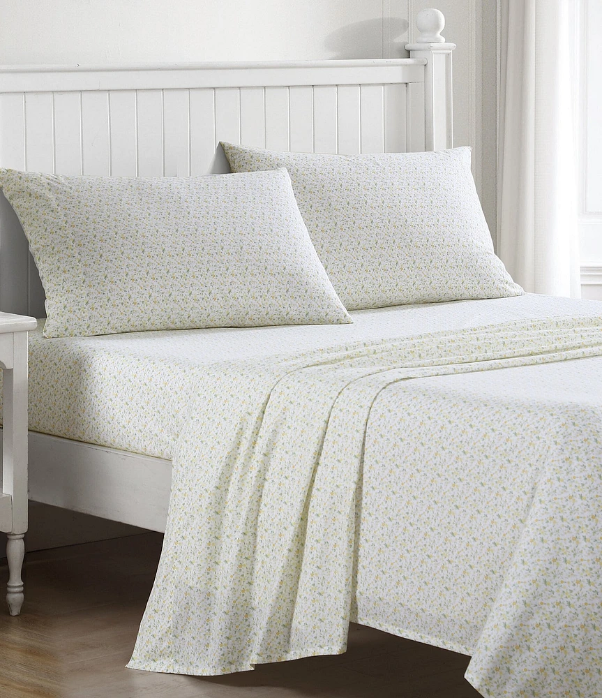 Laura Ashley 200-Thread Count Evie Yellow Cotton Percale Sheet Set