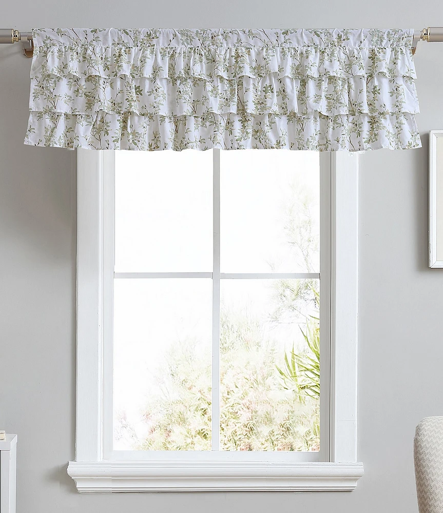 Laura Ashley Lindy Delicate Leaf Vine Tiered Ruffle Window Valance