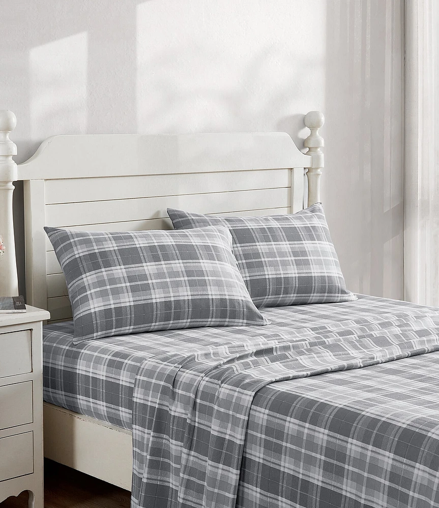 Laura Ashley Mulholland Plaid Blue Flannel Cotton Sheet Set