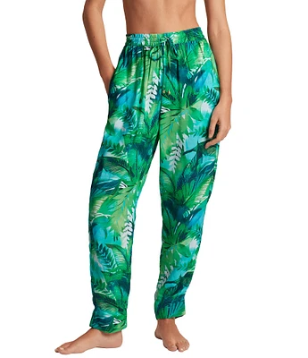 Lauren Ralph Lauren Cartago Tropical Palm Poolside Elastic Drawcord Waist Swim Cover-Up Pants