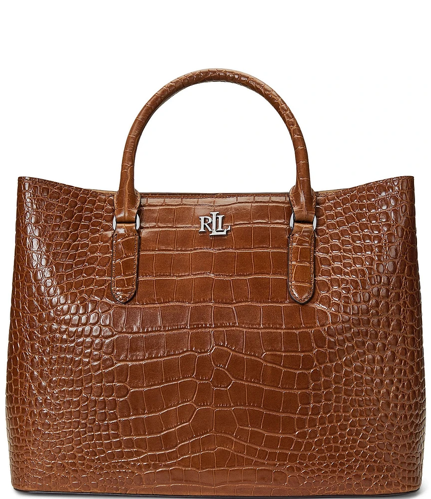 Lauren Ralph Lauren Croco Embossed Leather Large Marcy Satchel Bag