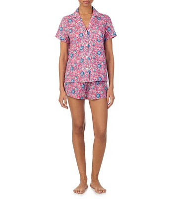 Lauren Ralph Lauren Short Sleeve Notch Collar Floral Print Woven Boxer Pajama Set