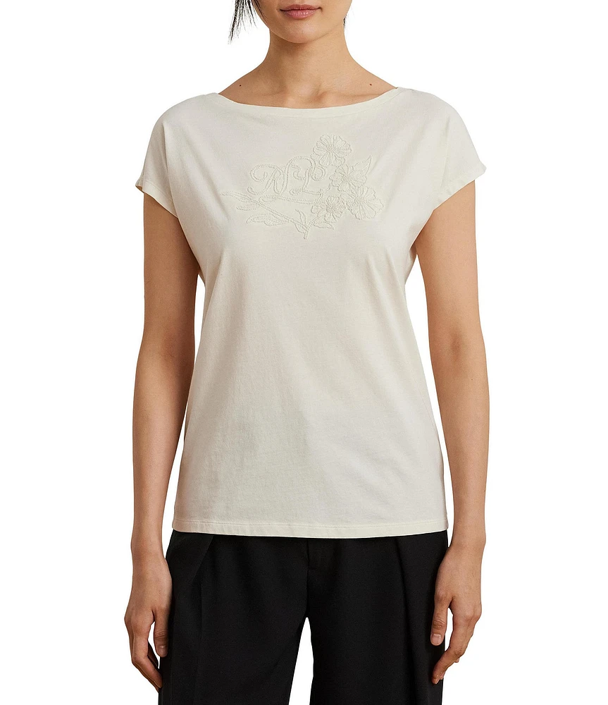 Lauren Ralph Lauren Jersey Knit Boat Neck Short Sleeve Tee