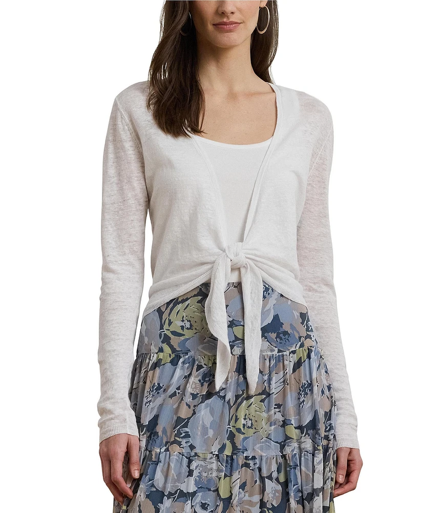 Lauren Ralph Lauren Linen Open Front Long Sleeve Tie Front Cardigan