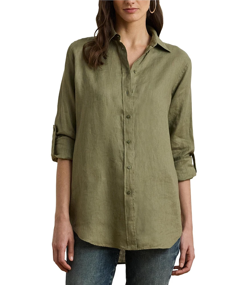 Lauren Ralph Lauren Linen Point Collar Long Sleeve Button Front Shirt