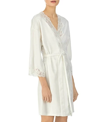 Lauren Ralph Lauren Matte Satin Kimono Sleeve Coordinating Short Wrap Bridal Robe