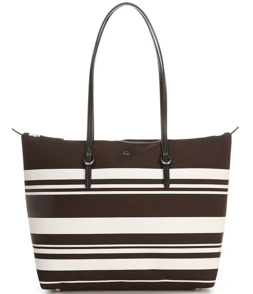 Lauren Ralph Lauren Keaton Nylon Stiped Medium Tote Bag