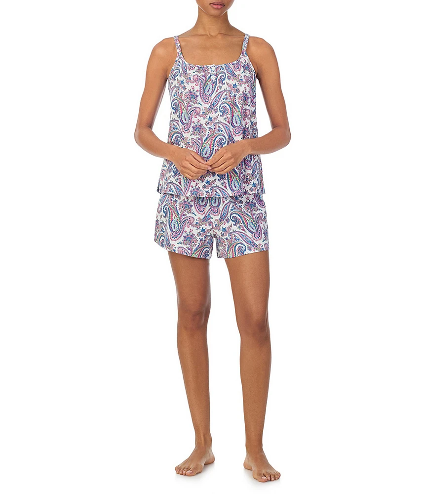 Lauren Ralph Lauren Paisley Sleeveless Double Strap Scoop Neck Knit Boxer Pajama Set