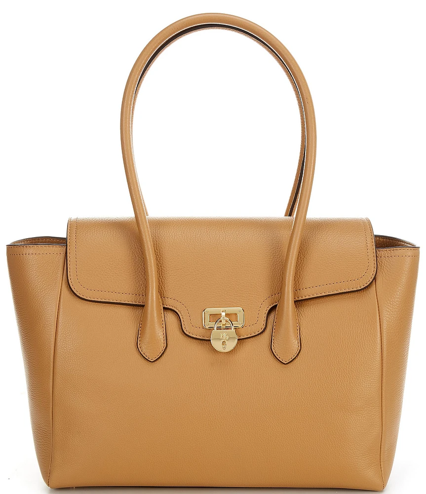 Lauren Ralph Lauren Tanner Large Pebbled Leather Padlock Satchel Bag