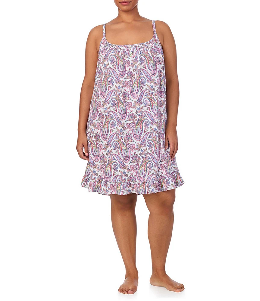 Lauren Ralph Lauren Plus Size Printed Sleeveless Scoop Neck Knit Short Nightgown
