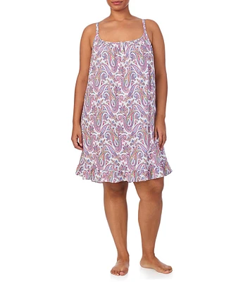 Lauren Ralph Lauren Plus Size Printed Sleeveless Scoop Neck Knit Short Nightgown