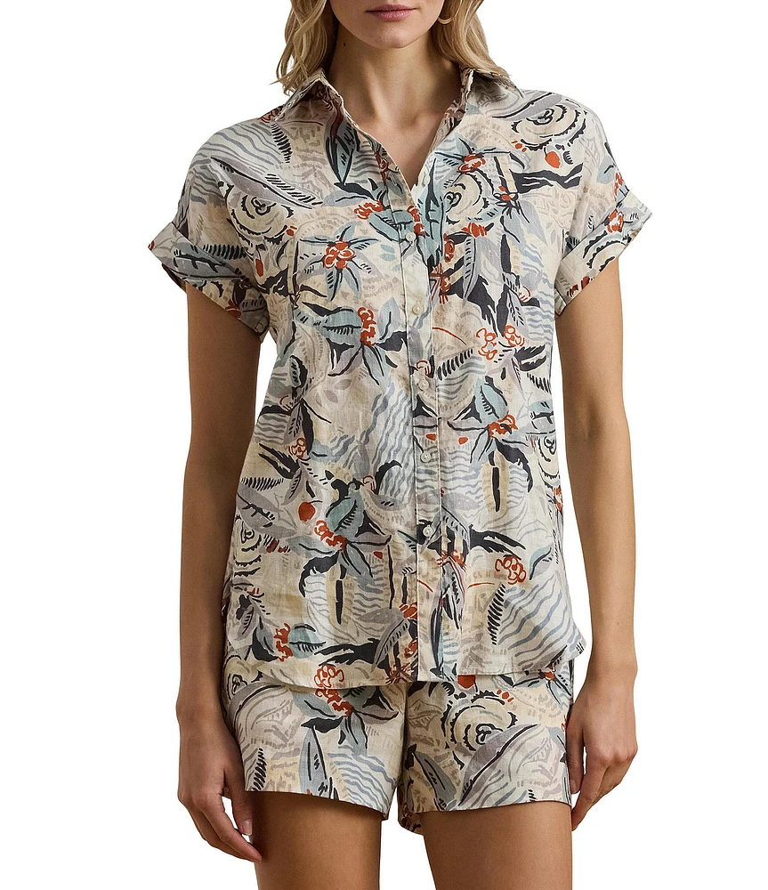 Lauren Ralph Lauren Point Collar Short Sleeves Print Shirt