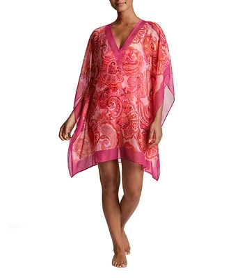 Lauren Ralph Lauren Provence Paisley Border Chiffon V-Neck Poncho Swim Cover-Up