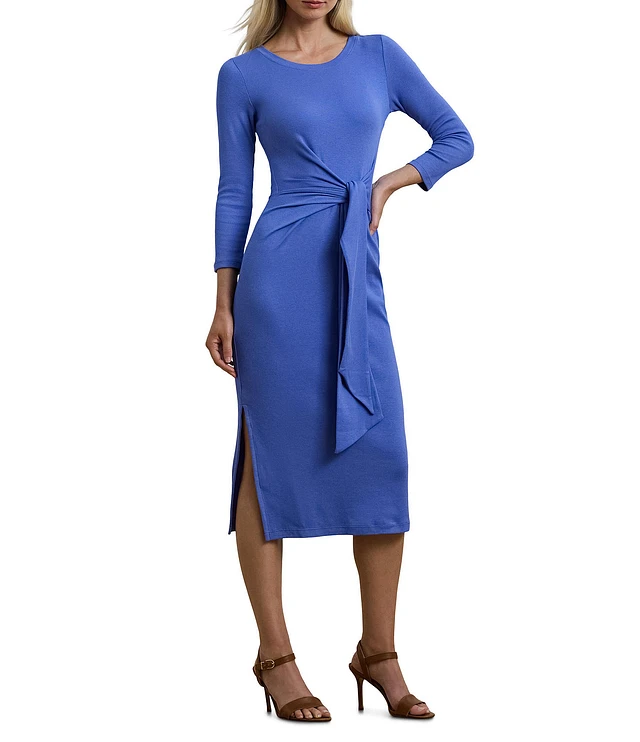 Lauren Ralph Lauren Rib Knit Crew Neck Long Sleeve Front Tie Sheath Midi  Dress at Hamilton Place in Chattanooga, TN