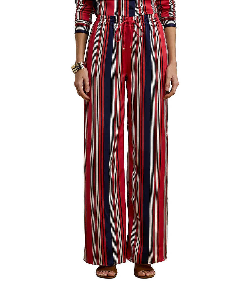 Lauren Ralph Lauren Satin Charmeuse Striped High Rise Wide Leg Pants