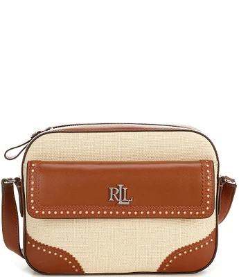 Lauren Ralph Lauren Marcy Medium Straw Contrast Trim Camera Bag