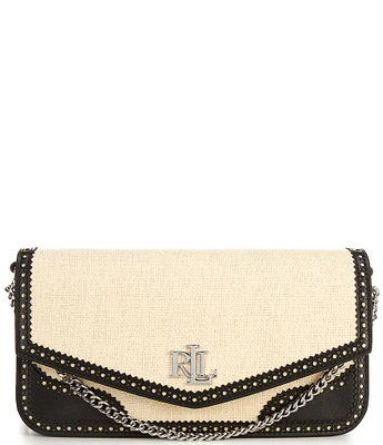 Lauren Ralph Lauren Sawyer Medium Straw Contrast Trim Crossbody Bag
