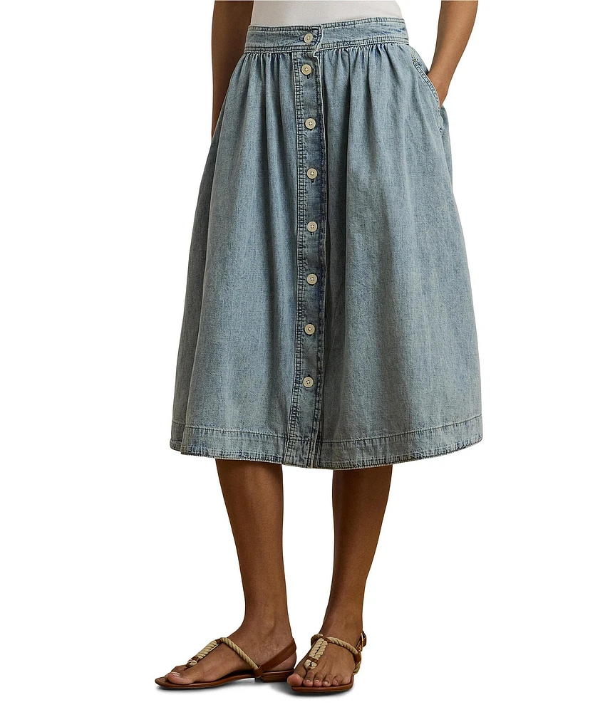 Lauren Ralph Lauren Stretch Denim A-Line Skirt