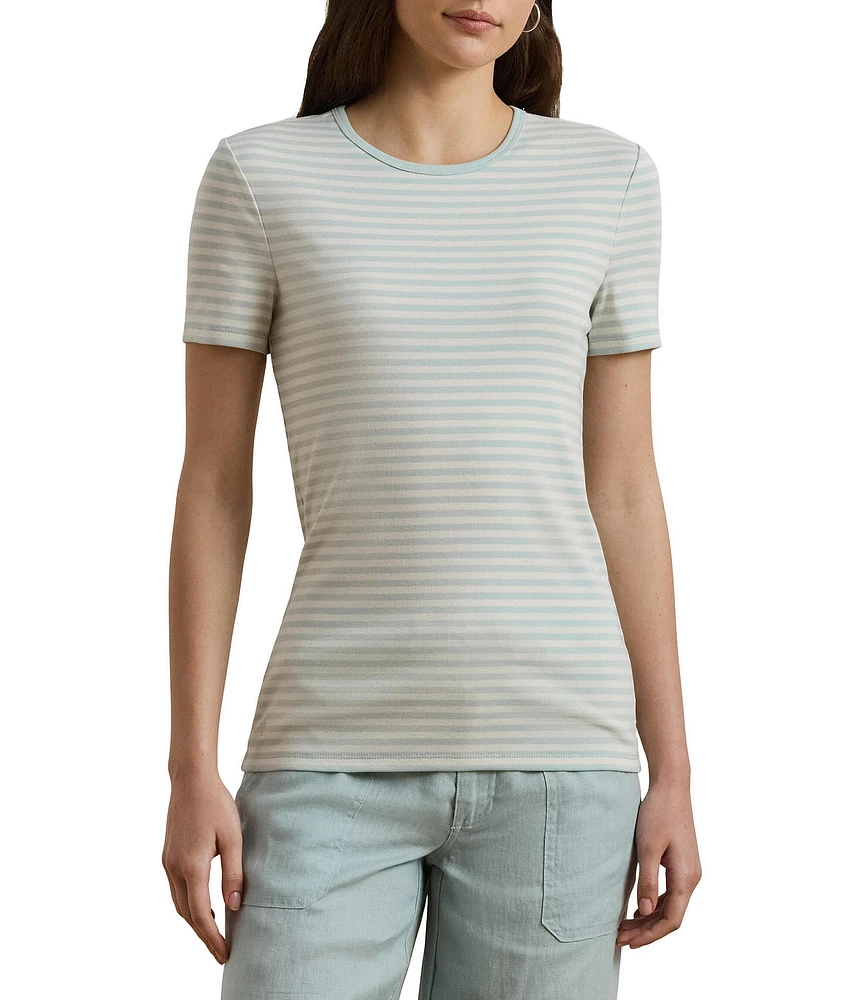 Lauren Ralph Lauren Stretch Knit Stripe Print Crew Neck Short Sleeve Tee